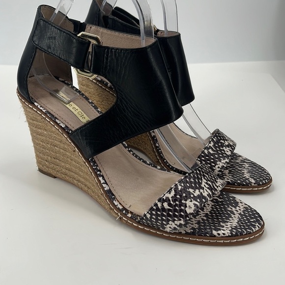 LOUISE et Cie Rocco Espadrilles Wedge Sandals Black Snake High Heel Black 9.5 - Picture 1 of 10